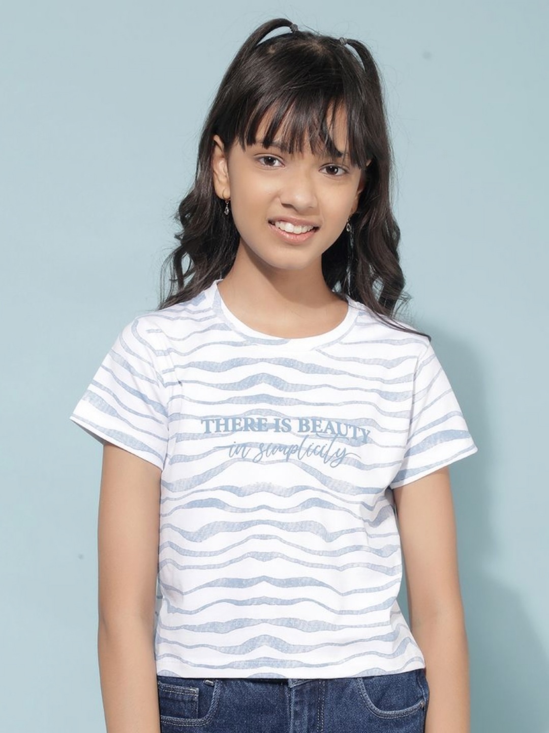 

Crimsoune Club Girls Typography Printed Round Neck Cotton Slim Fit T-Shirt, Blue