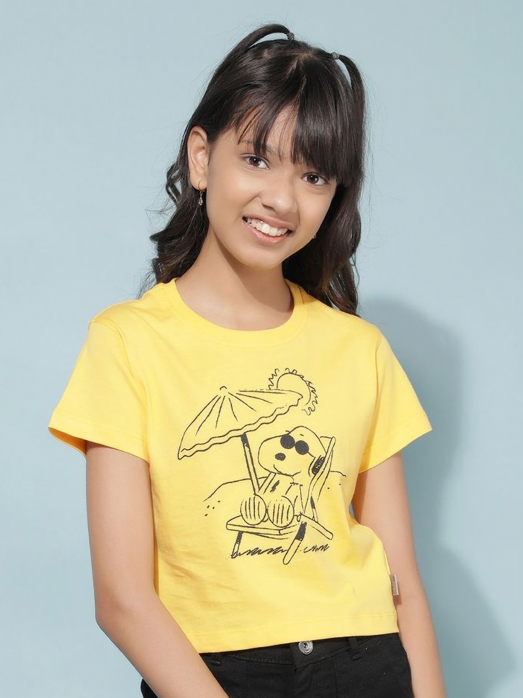 

Crimsoune Club Girls Graphic Printed Round Neck Cotton Slim Fit T-Shirt, Yellow