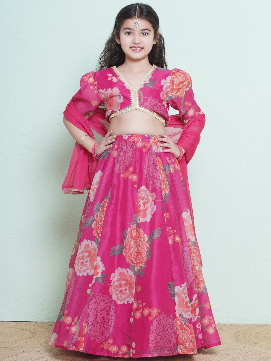 

Bitiya by Bhama Girls Printed Ready to Wear Lehenga & Blouse With Dupatta, Pink