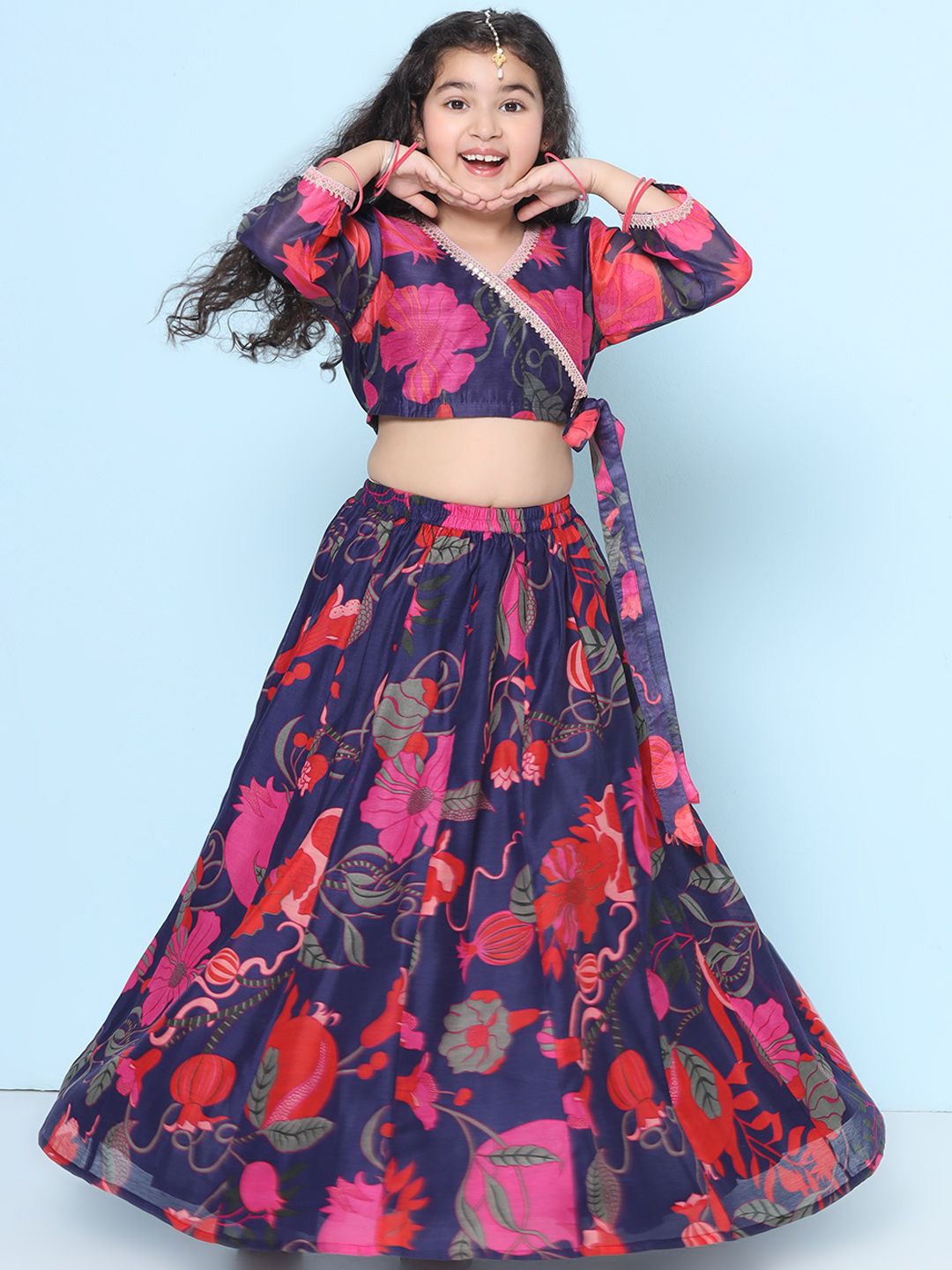 

Bitiya by Bhama Girls Floral Printed Gotta Patti Ready to Wear Lehenga With Blouse, Purple