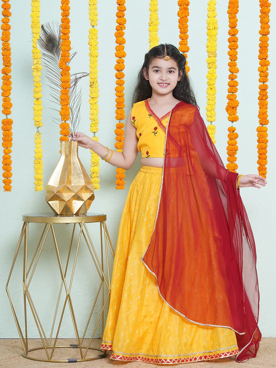 

Bitiya by Bhama Girls Embroidered Gotta Patti Ready to Wear Lehenga & Blouse With Dupatta, Yellow