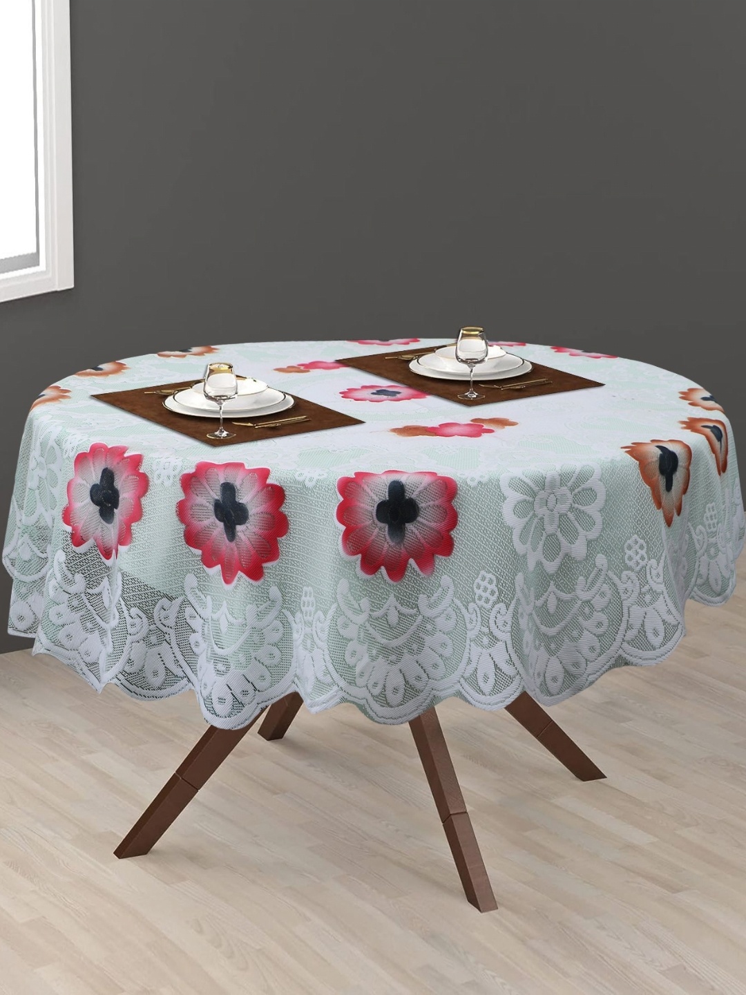 

LooMantha Green & Pink Floral Cotton Round 2-Seater Table Cover