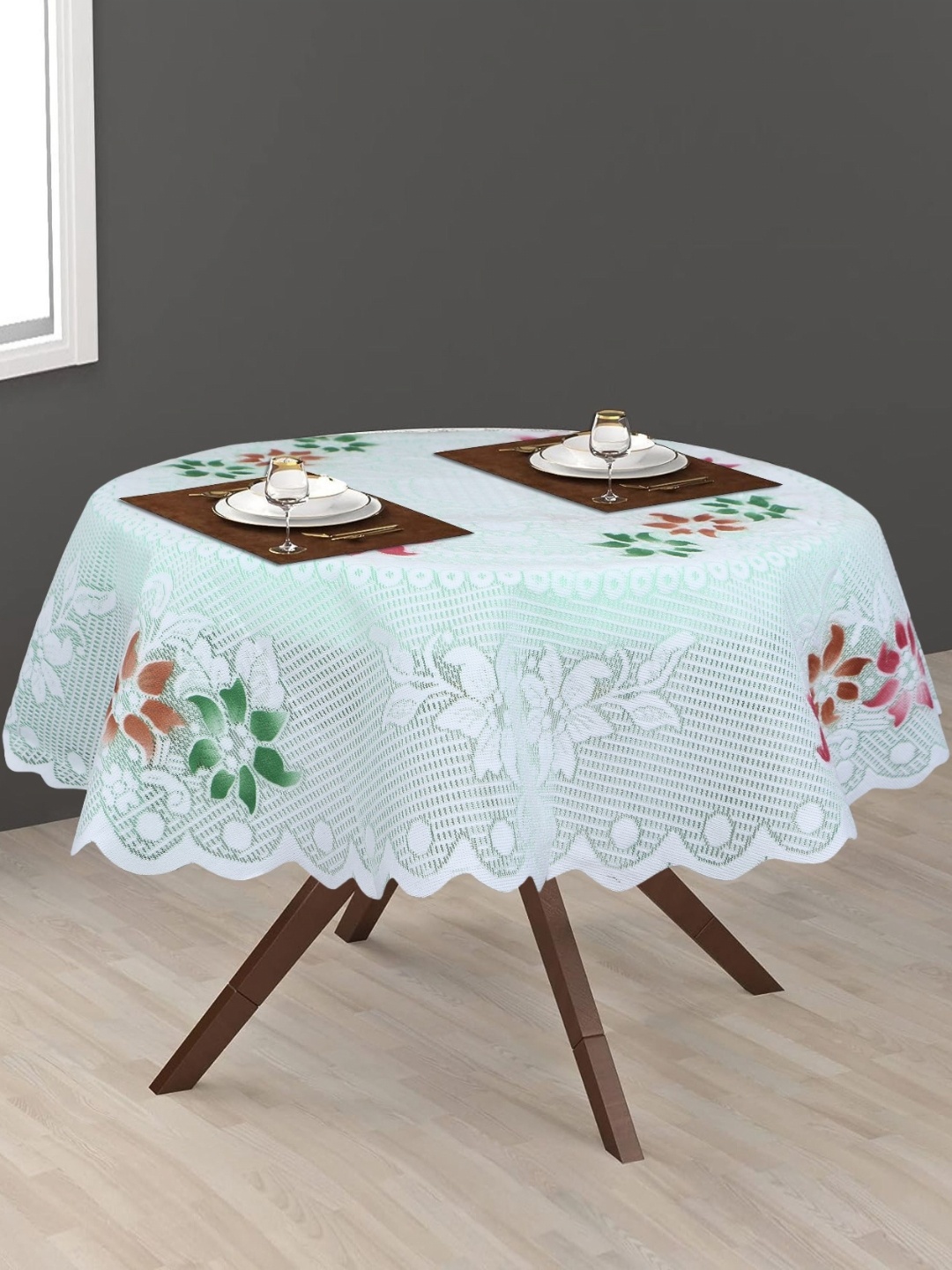 

LooMantha Green & Pink Floral Cotton Round 2-Seater Table Cover