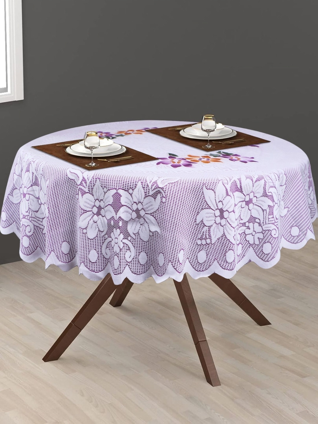 

LooMantha Purple & Red Floral Cotton Round 2-Seater Table Cover