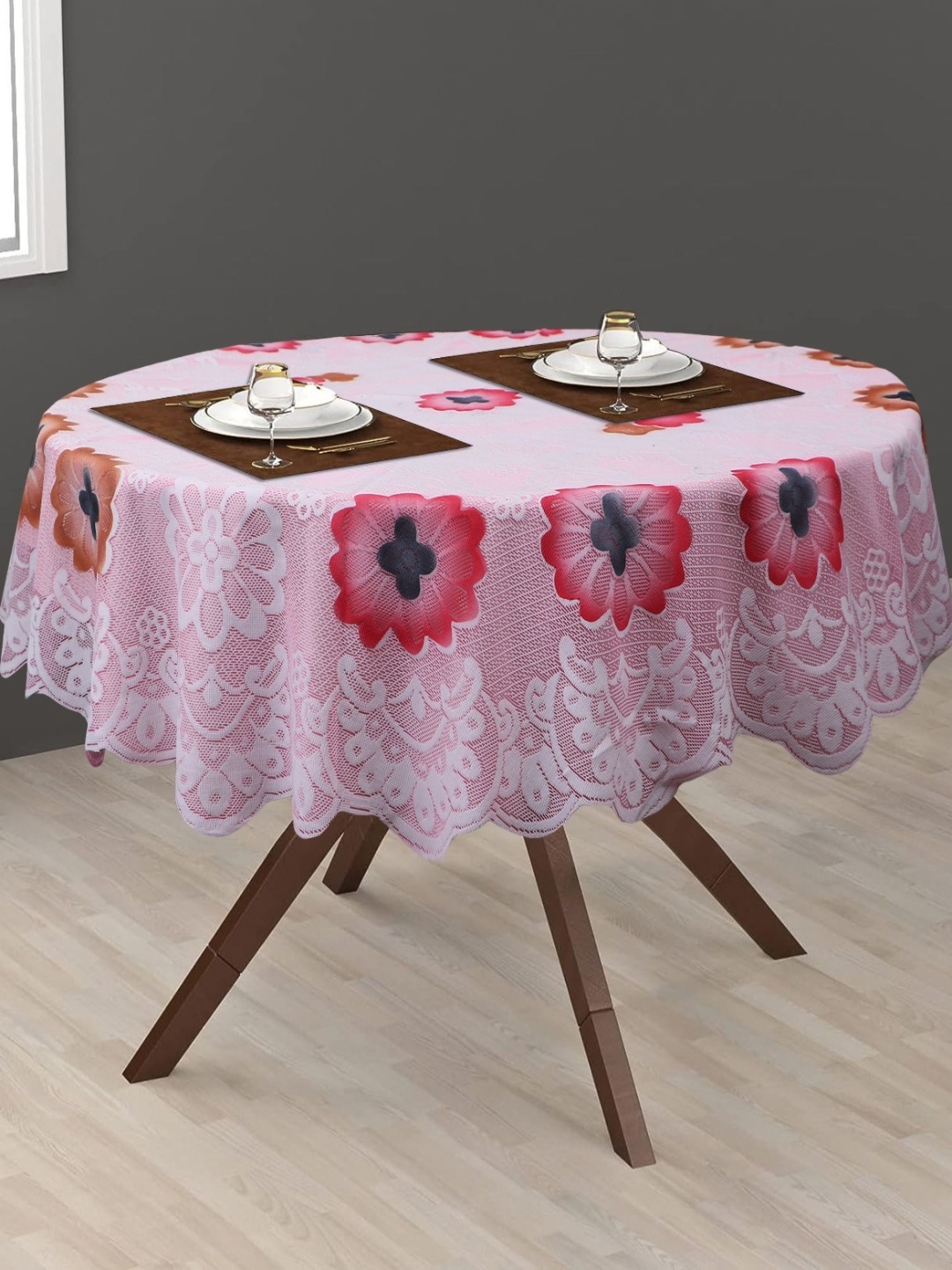 

LooMantha Pink & Blue Floral Cotton Round 2-Seater Table Cover