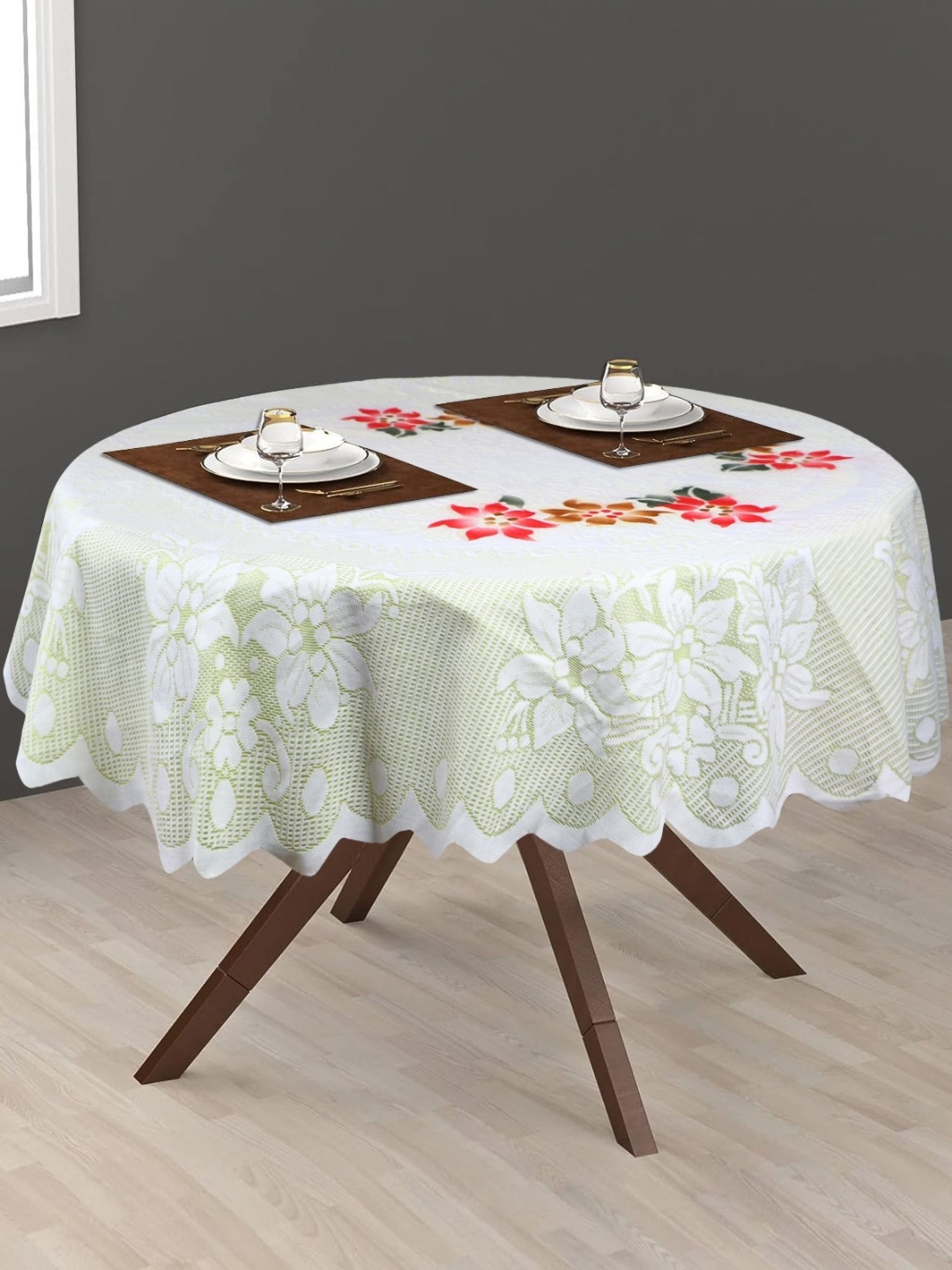 

LooMantha Sea Green & Red Floral Cotton Round 2-Seater Table Cover