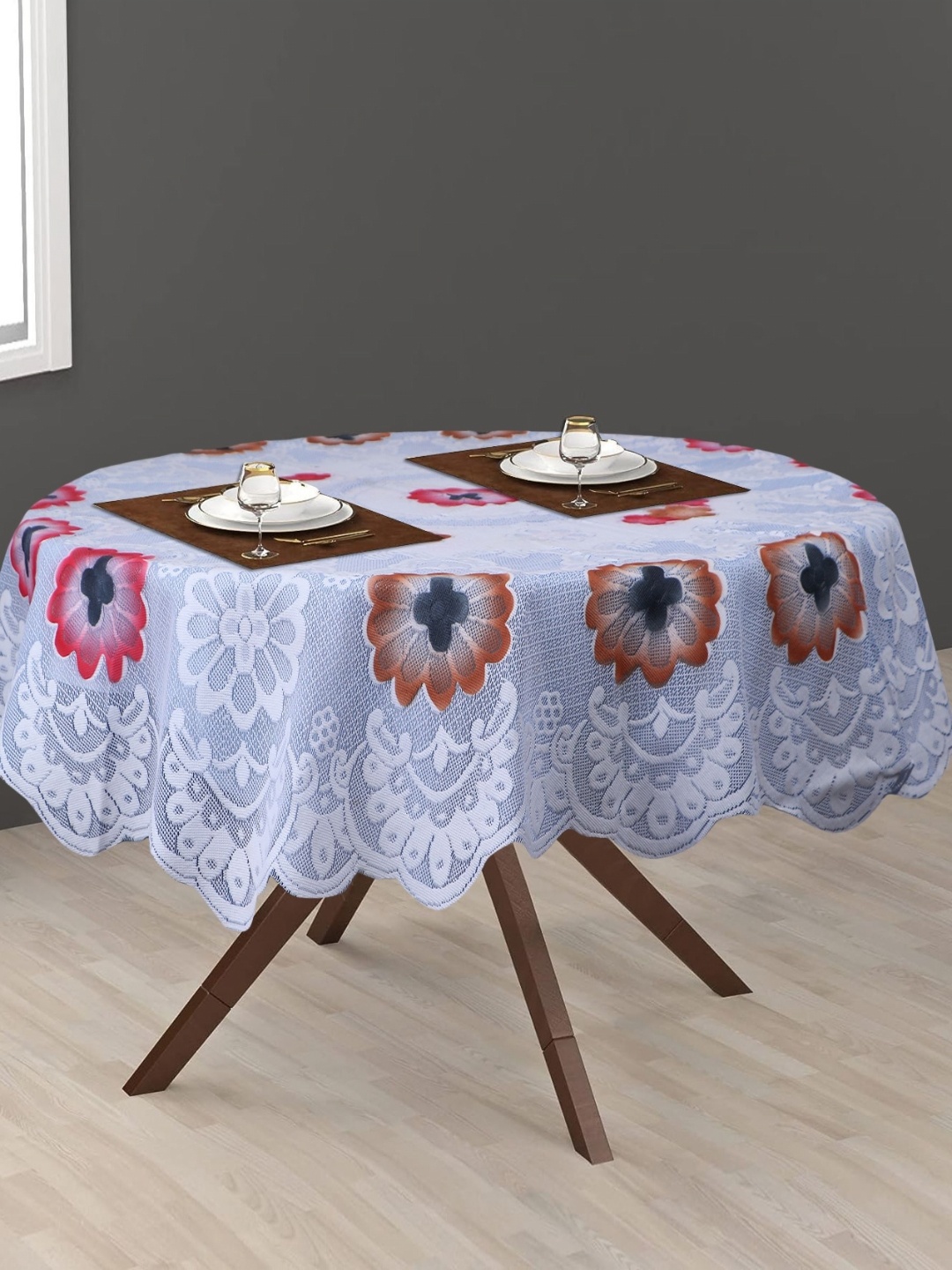 

LooMantha Blue & Red Floral Cotton Round 2-Seater Table Cover