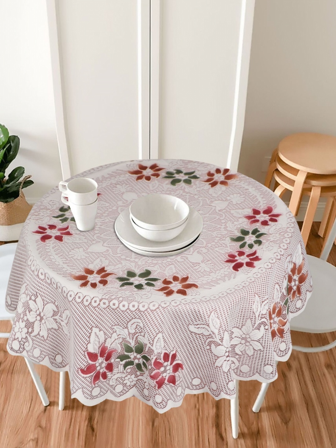 

LooMantha Brown & Red Floral Cotton Round 4-Seater Table Cover