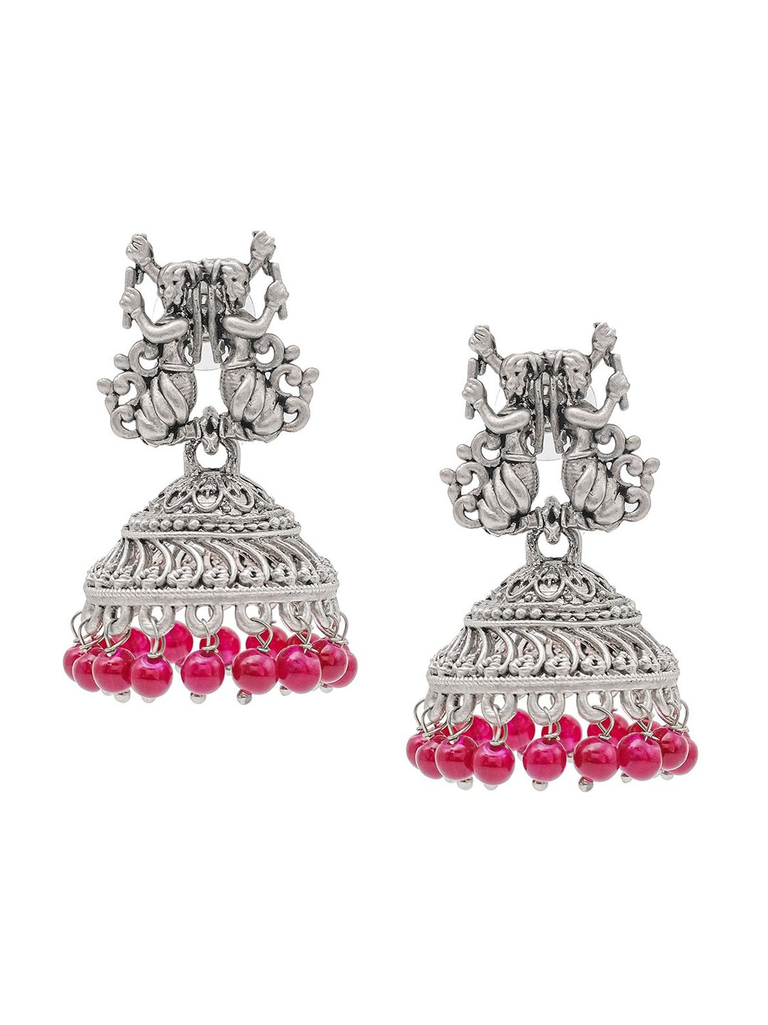 

Shining Jewel - By Shivansh Matte Silver Plated Cubic Zirconia Dome Shaped Jhumkas