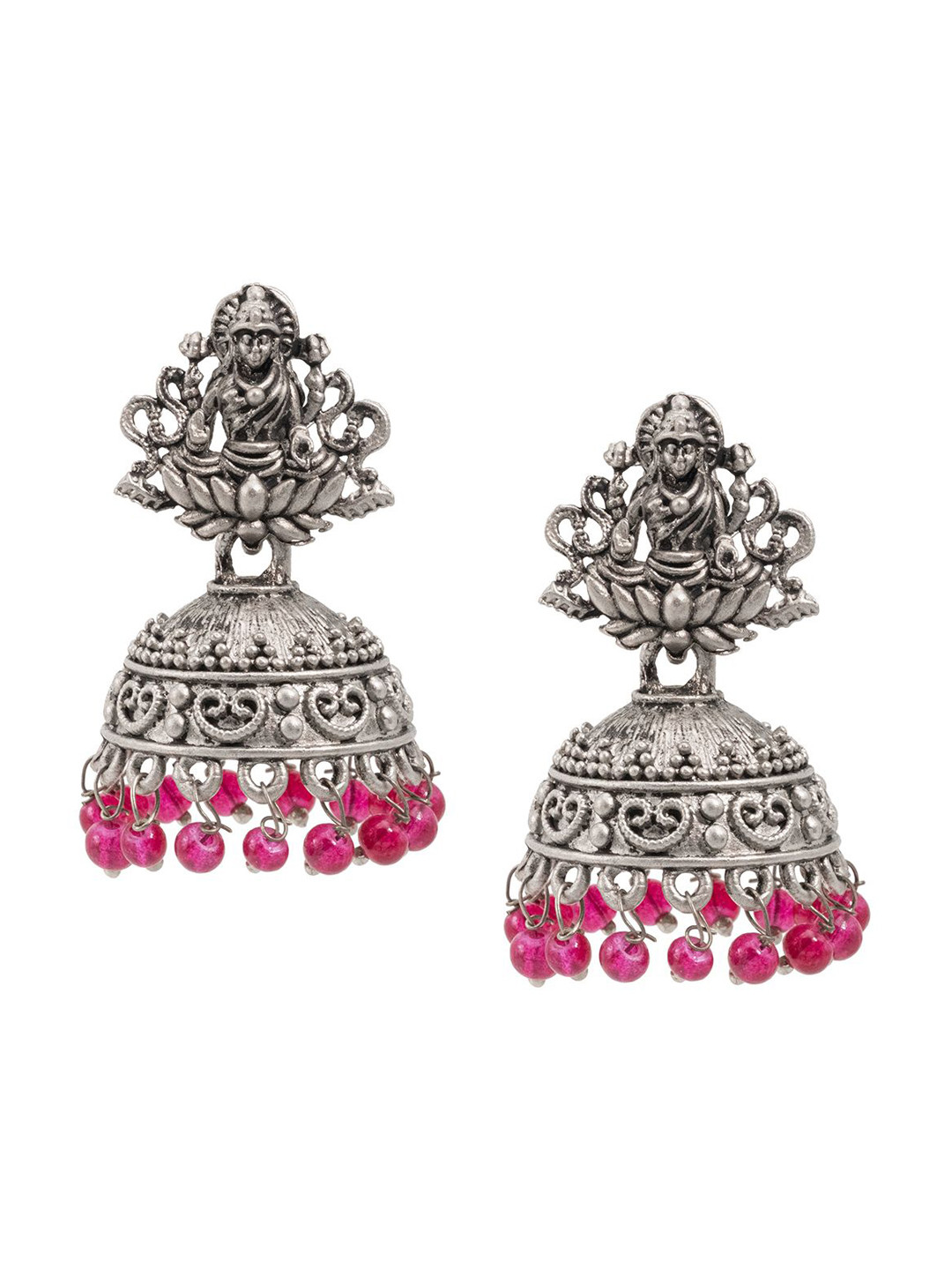 

Shining Jewel - By Shivansh Silver-Plated Oxidised Cubic Zirconia Crystal Temple Jhumkas