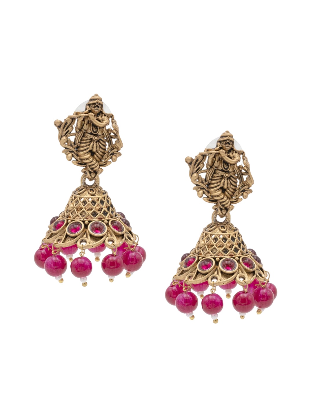 

Shining Jewel - By Shivansh Gold-Plated Cubic Zirconia Studded Dome Shaped Jhumkas