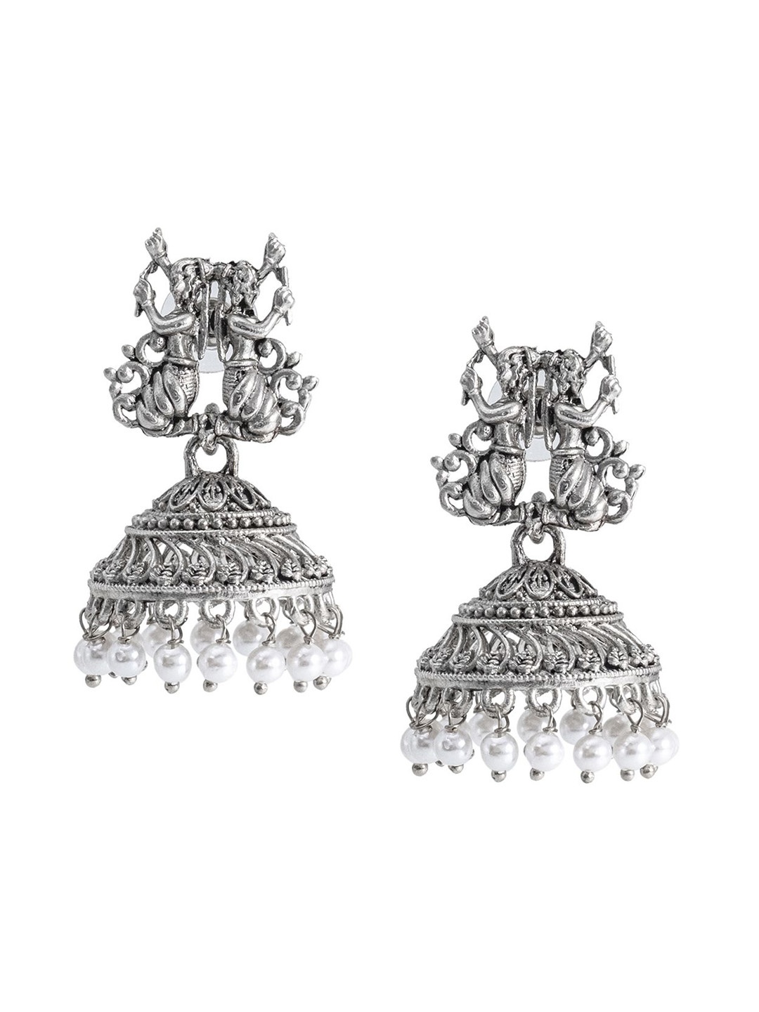 

Shining Jewel - By Shivansh Matte Silver Plated Cubic Zirconia Dome Shaped Jhumkas