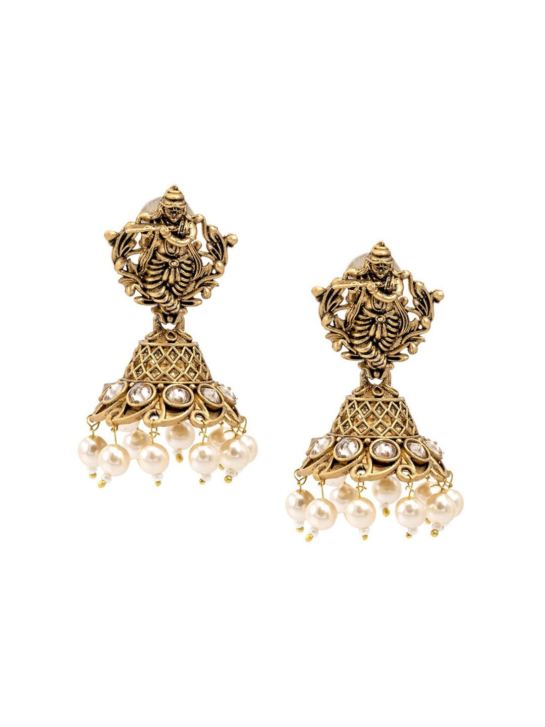 

Shining Jewel - By Shivansh Gold-Plated Cubic Zirconia Studded Dome Shaped Jhumkas