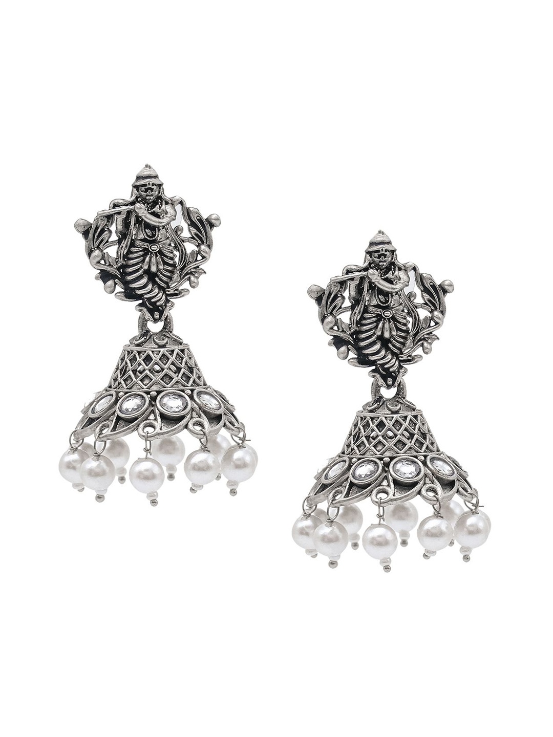 

Shining Jewel - By Shivansh Silver-Plated Cubic Zirconia Studded Dome Shaped Jhumkas