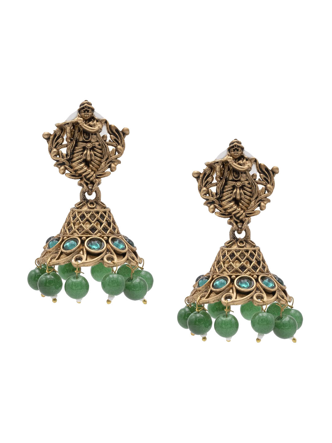 

Shining Jewel - By Shivansh Matte Gold-Plated Cubic Zirconia Dome Shaped Temple Jhumkas