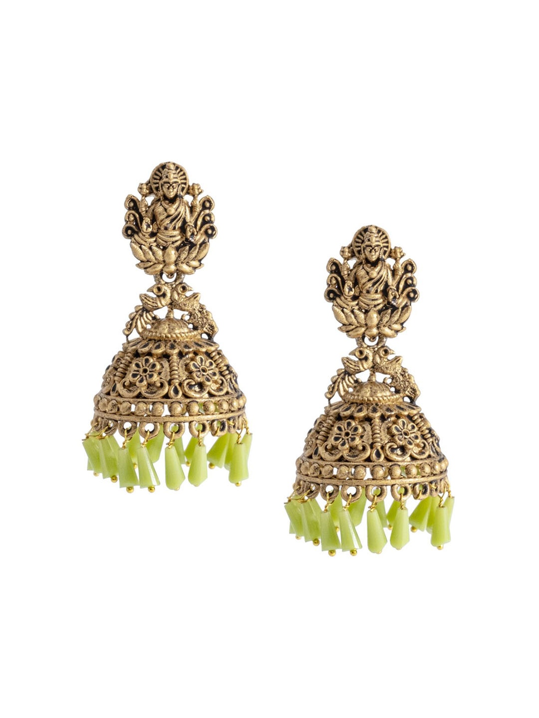 

Shining Jewel - By Shivansh Silver-Plated Beaded Dome Shaped Jhumkas, Gold