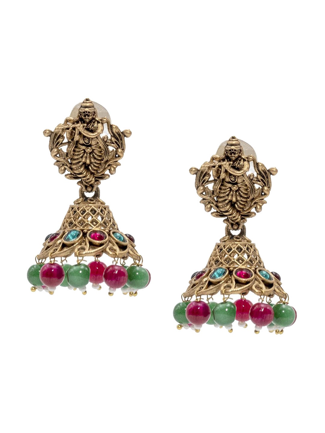 

Shining Jewel - By Shivansh Matte Gold-Plated Cubic Zirconia Dome Shaped Temple Jhumkas