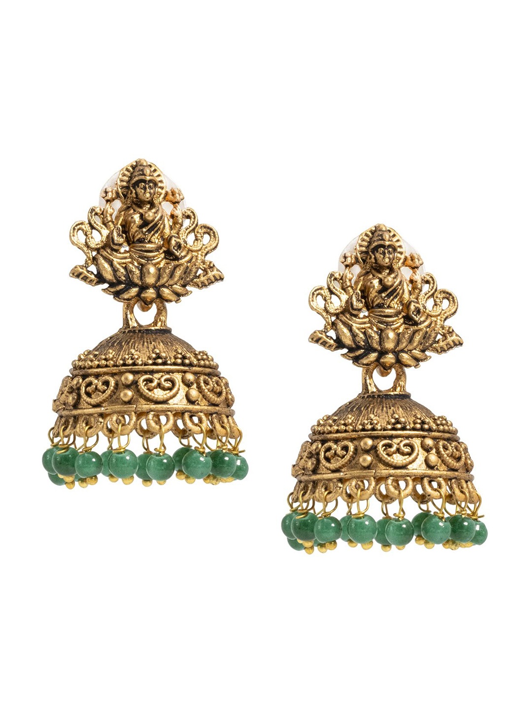 

Shining Jewel - By Shivansh Silver-Plated Beaded Dome Shaped Jhumkas, Gold