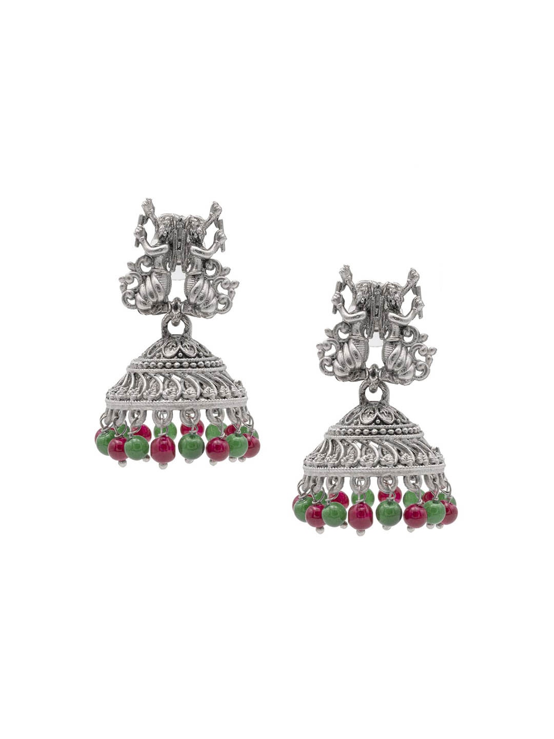 

Shining Jewel - By Shivansh Silver-Plated Cubic Zirconia Studded Dome Shaped Jhumkas