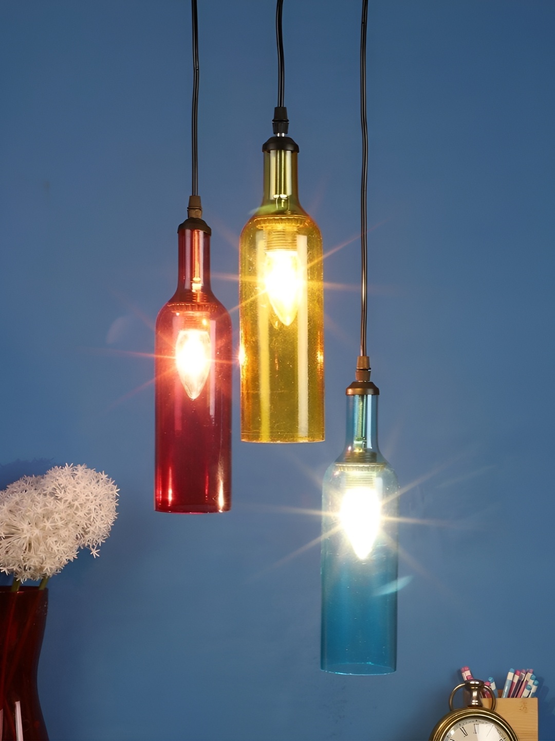 ELIANTE Red & Yellow Glass Cylinder Contemporary Ceiling Lamp
