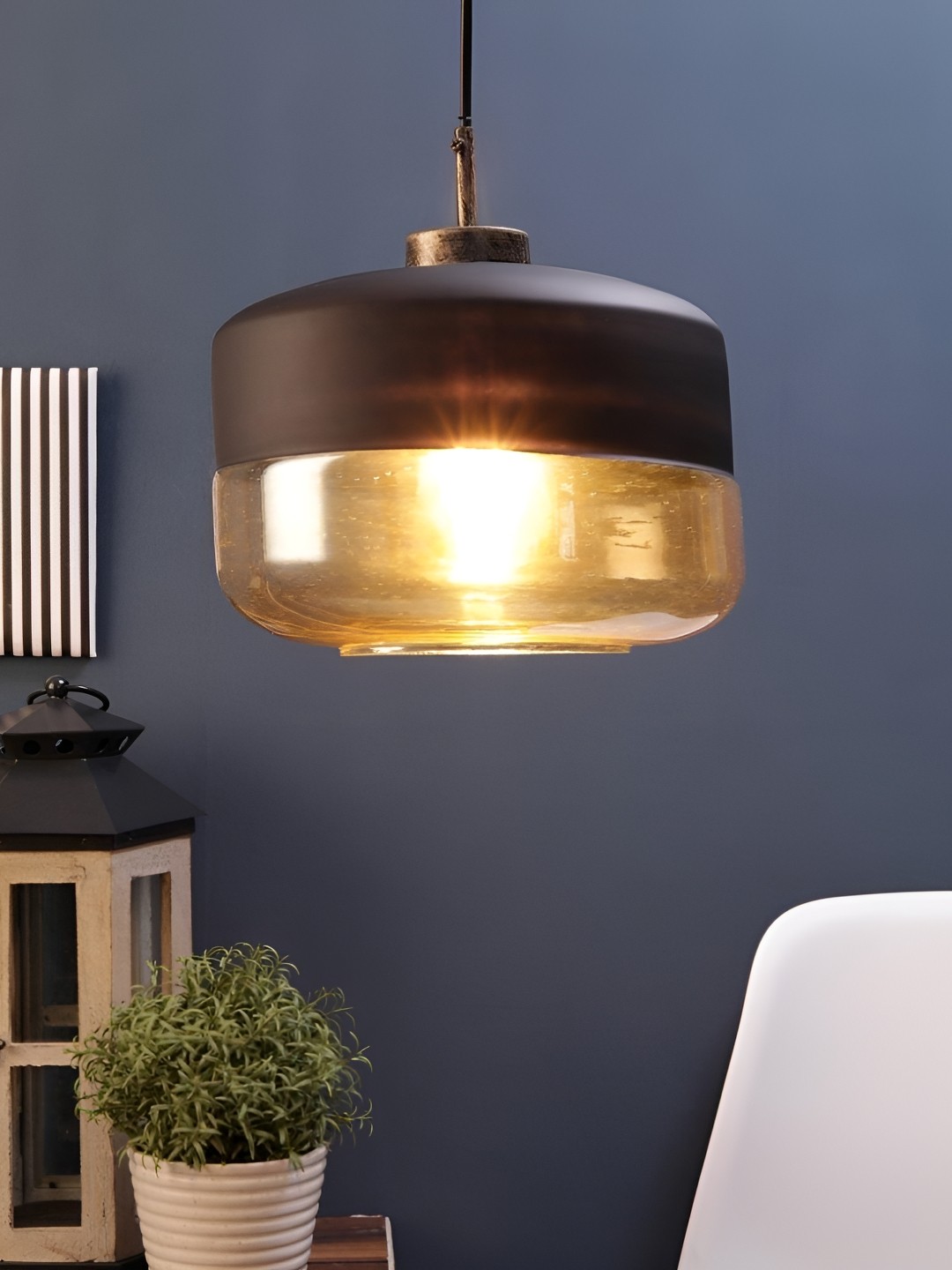 

ELIANTE Gold-Toned Cylinder Glass Contemporary Ceiling Lamp