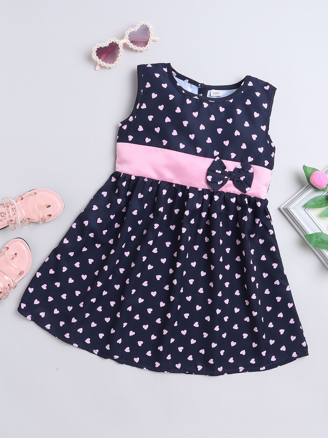 

FOURFOLDS Polka Dot Print Fit & Flare Dress, Navy blue