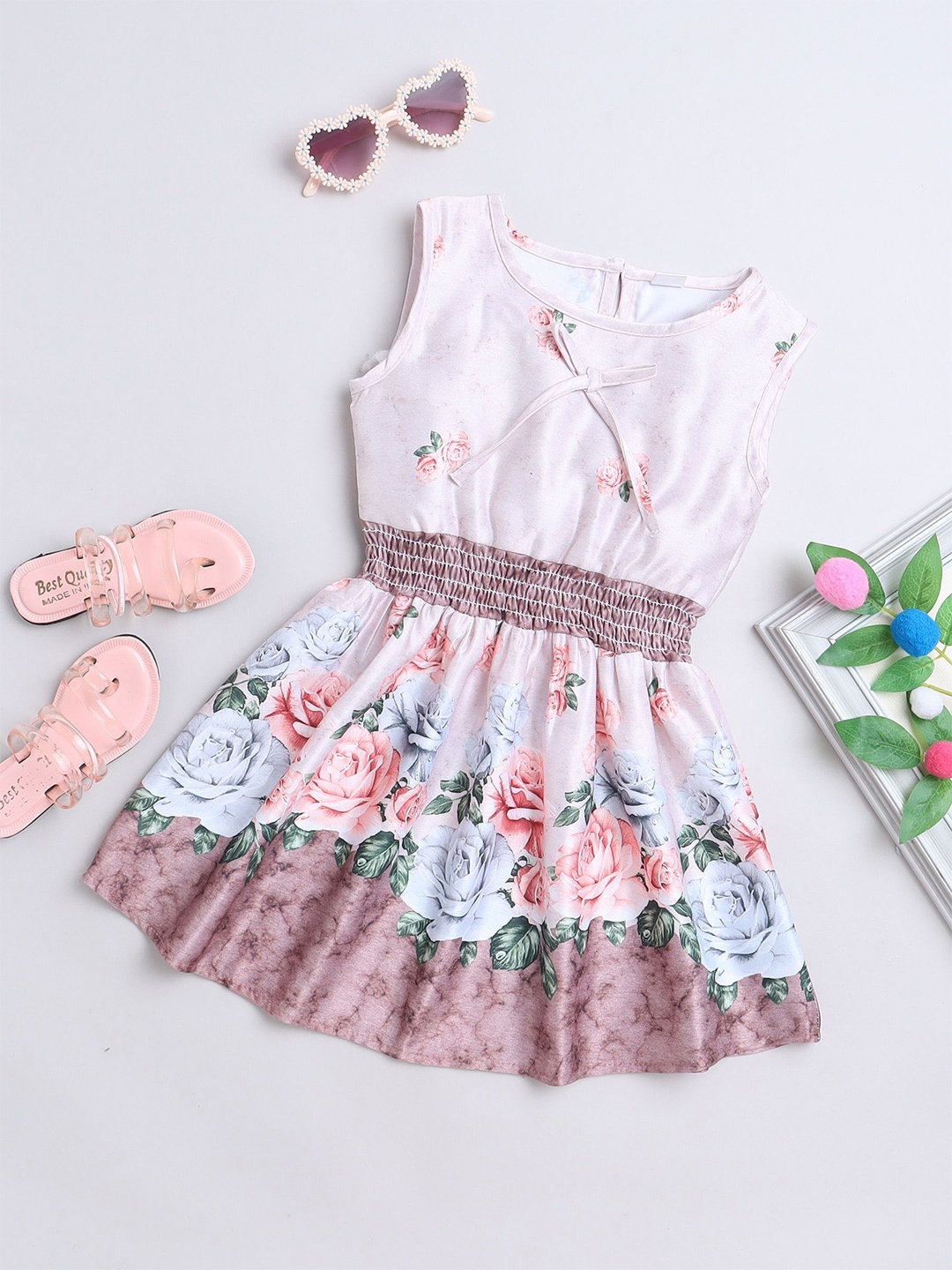 

FOURFOLDS Girls Floral Print Fit & Flare Dress, Pink