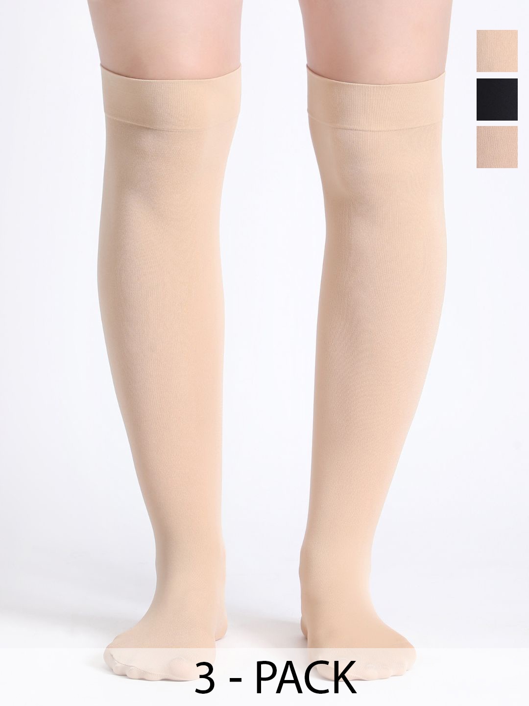 

N2S NEXT2SKIN Pack Of 3 Above Knee Length Socks, Beige