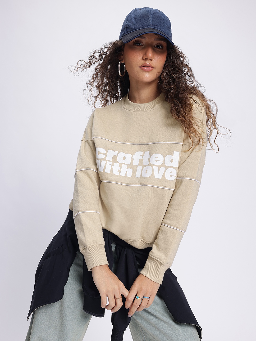 

DressBerry Streetwear Staple Relaxed Typo Print Sweatshirt, Beige