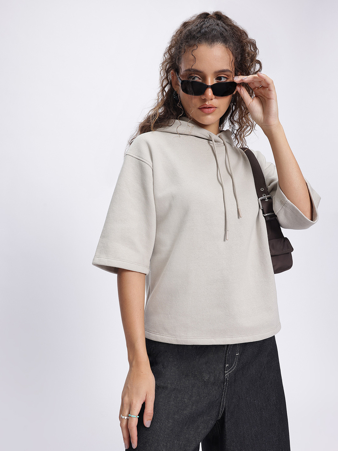 

DressBerry Comfy Edge Hooded Drop-Shoulder Sweatshirt, Taupe
