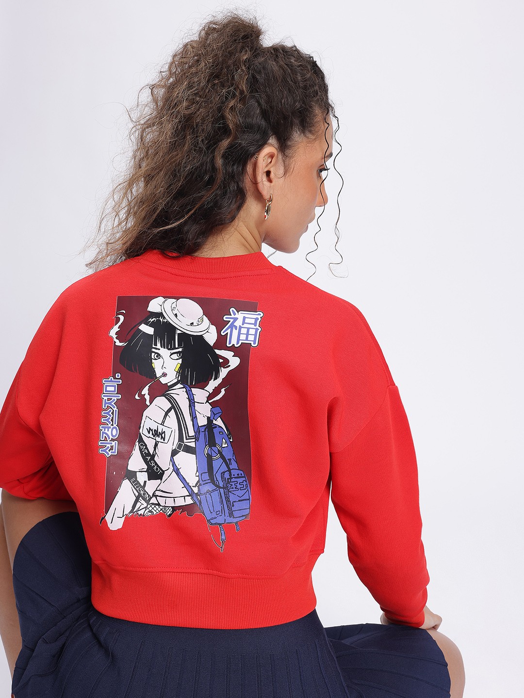 

DressBerry Artistic Vibes Graphic Print Drop-Shoulder Crop Sweatshirt, Red