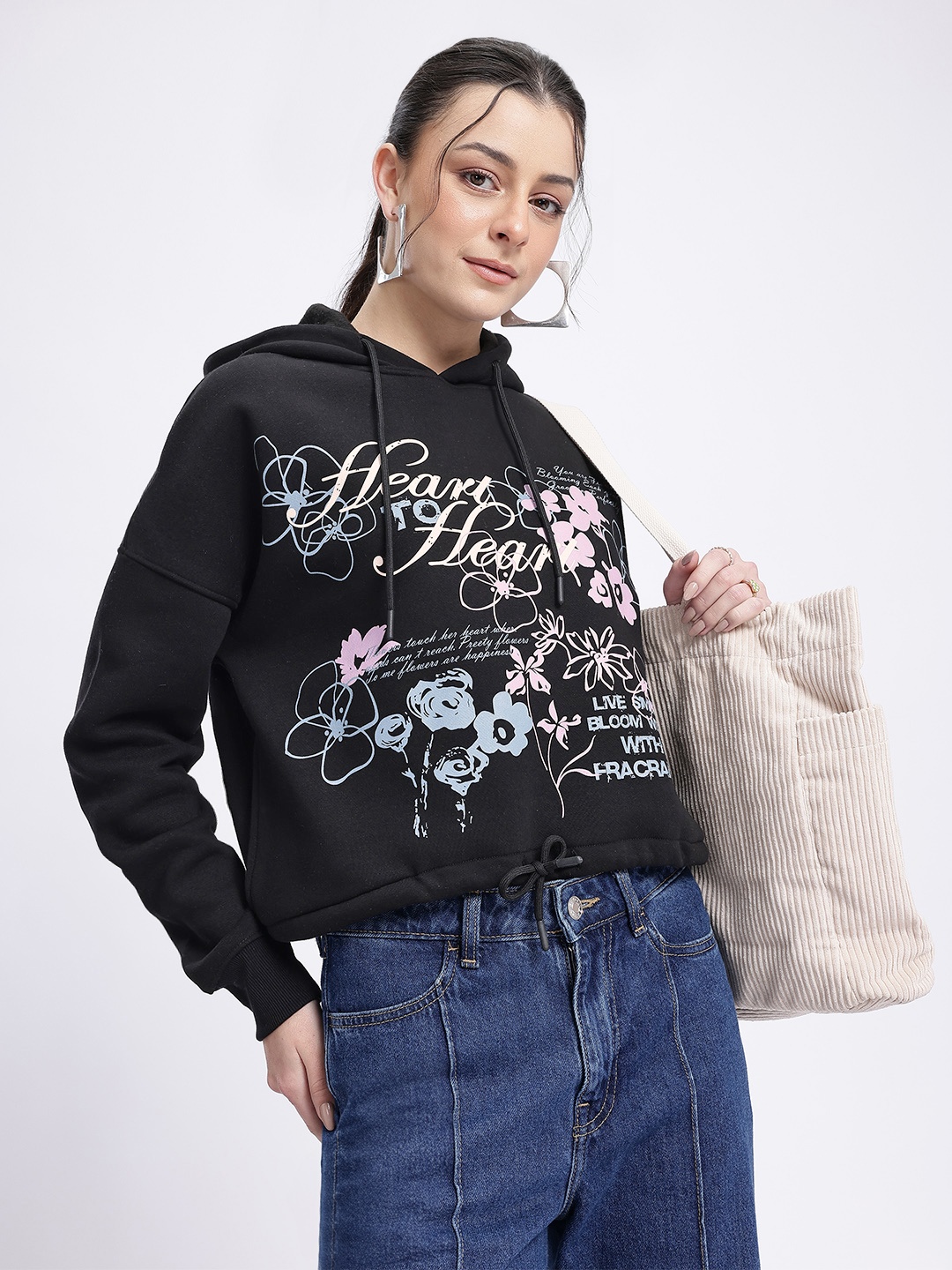 

DressBerry Retro Glow Printed Hooded Sweatshirt, Black
