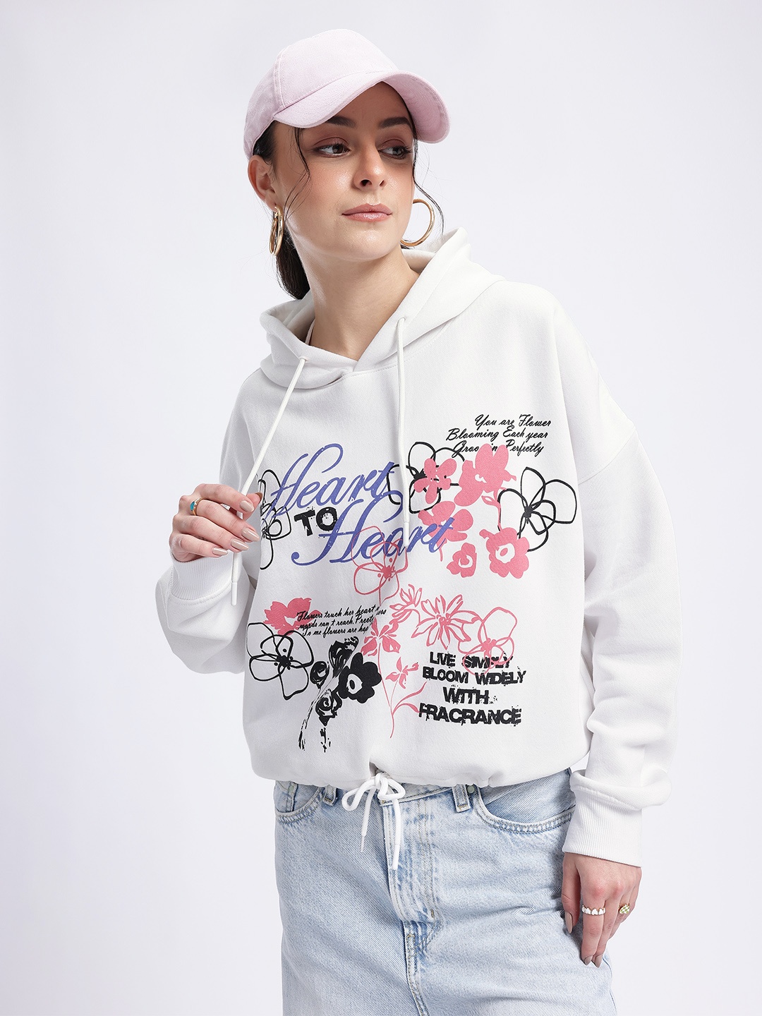 

DressBerry Snug Life Printed Hooded Sweatshirt, White