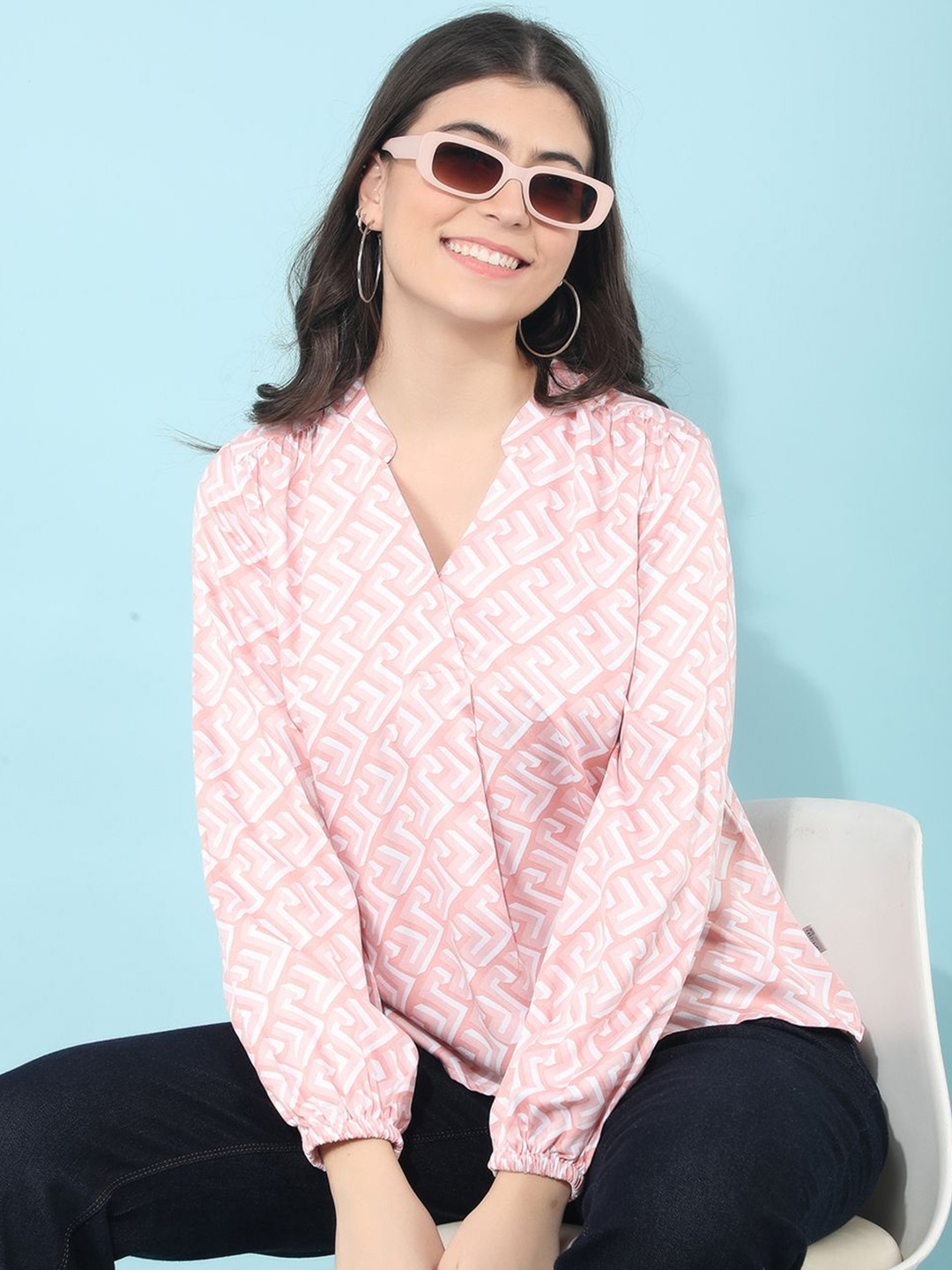 

Crimsoune Club Women Mandarin Collar Reagular Top, Pink