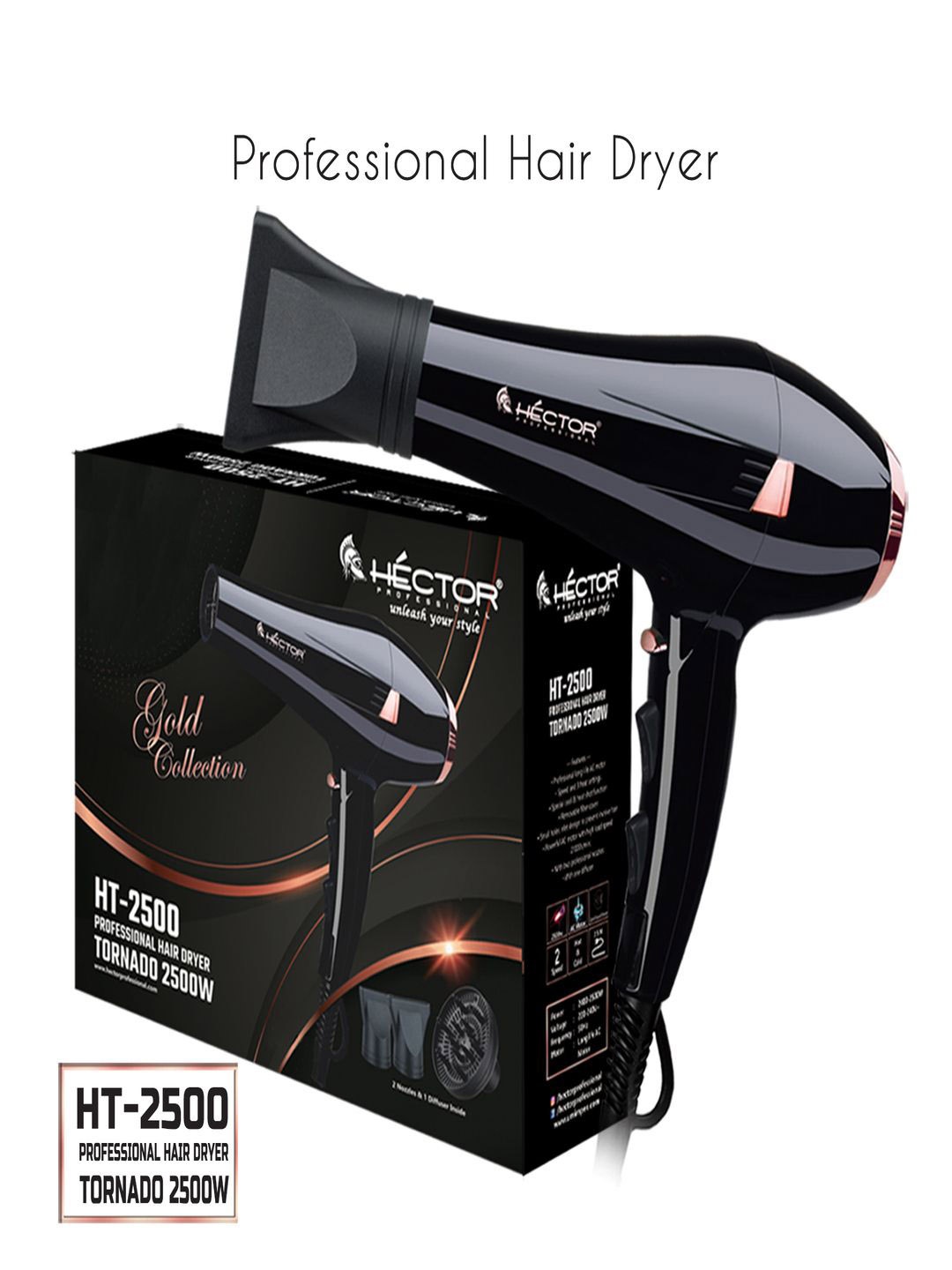 

HECTOR Professional 2500 Watt Tornado Hair Dryer, Black