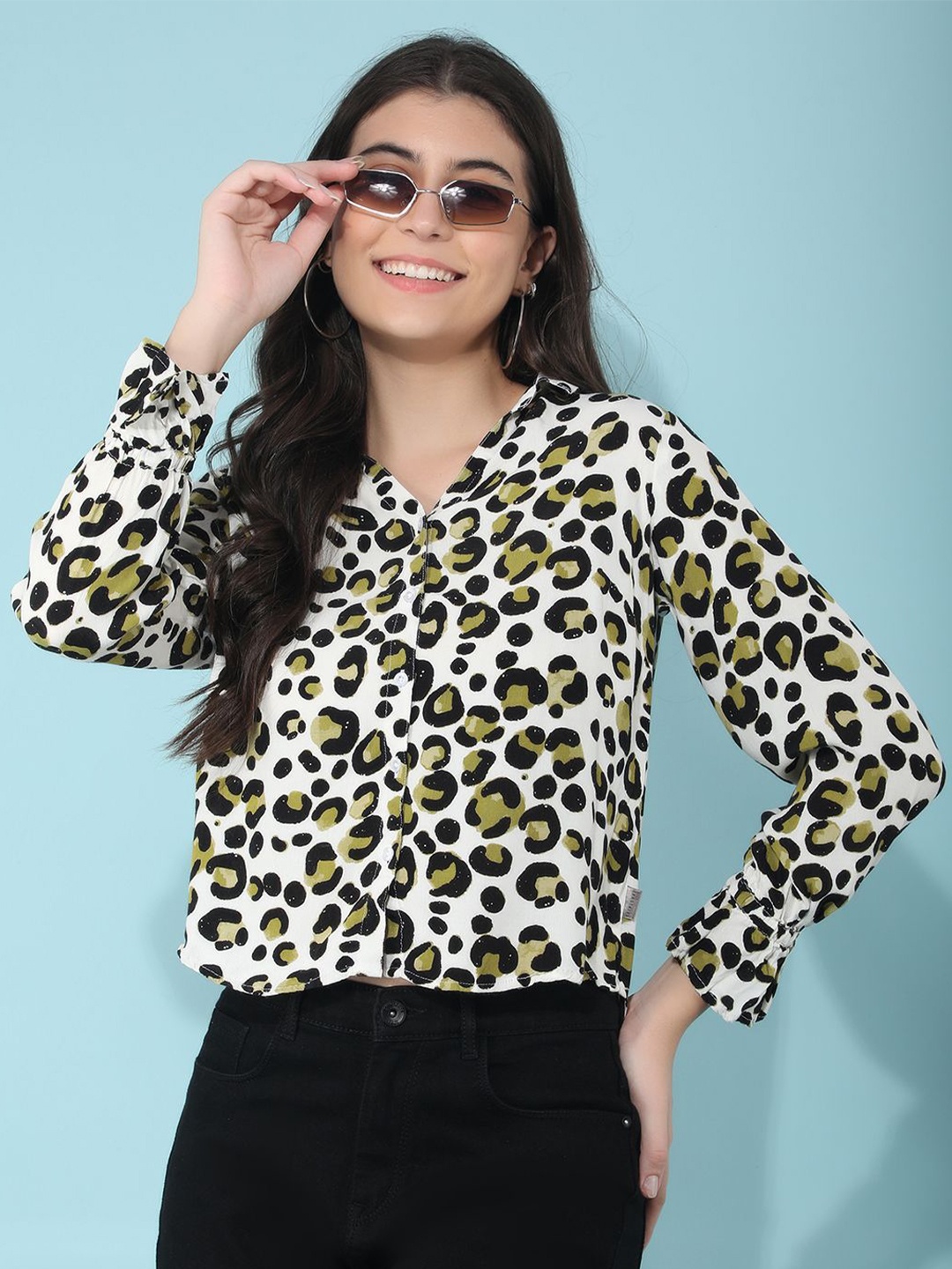 

Crimsoune Club Women Classic Slim Fit Animal Opaque Printed Casual Shirt, Olive