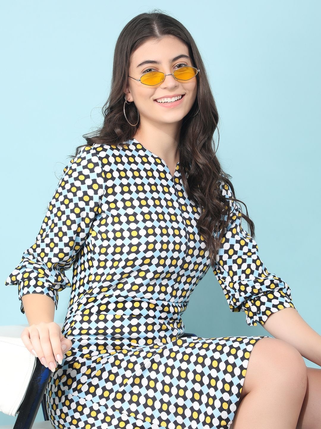 

Crimsoune Club Printed A-Line Dress, Blue