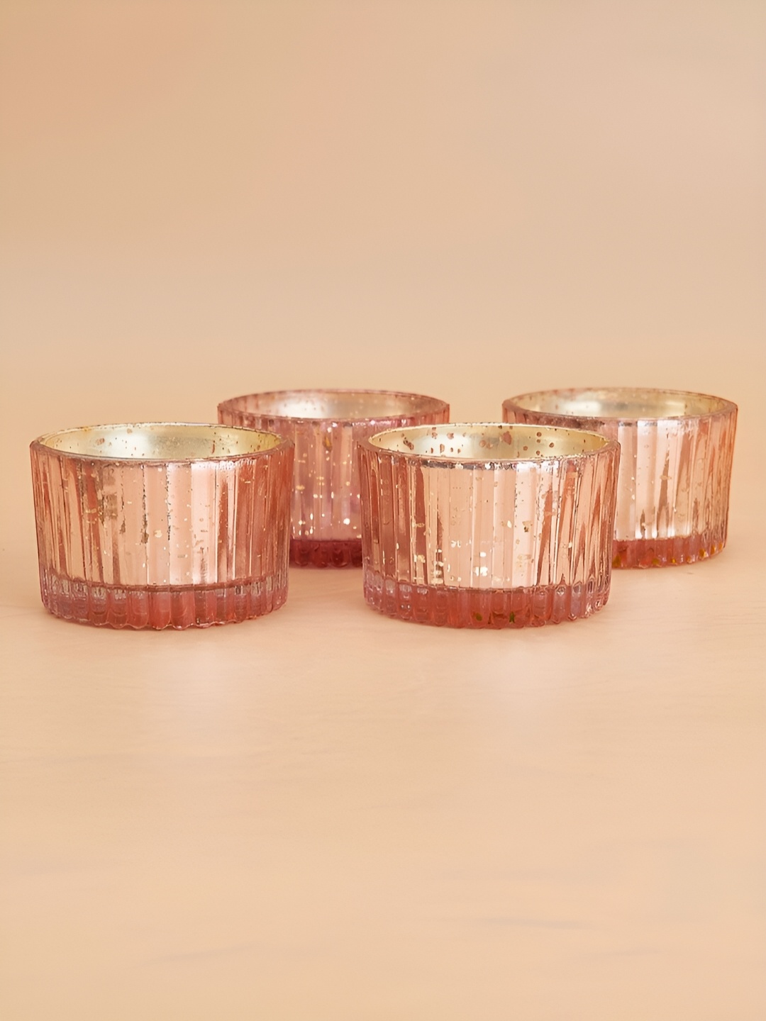 NURTURE INDIA Pink 4 Pieces Glass Candle Holder