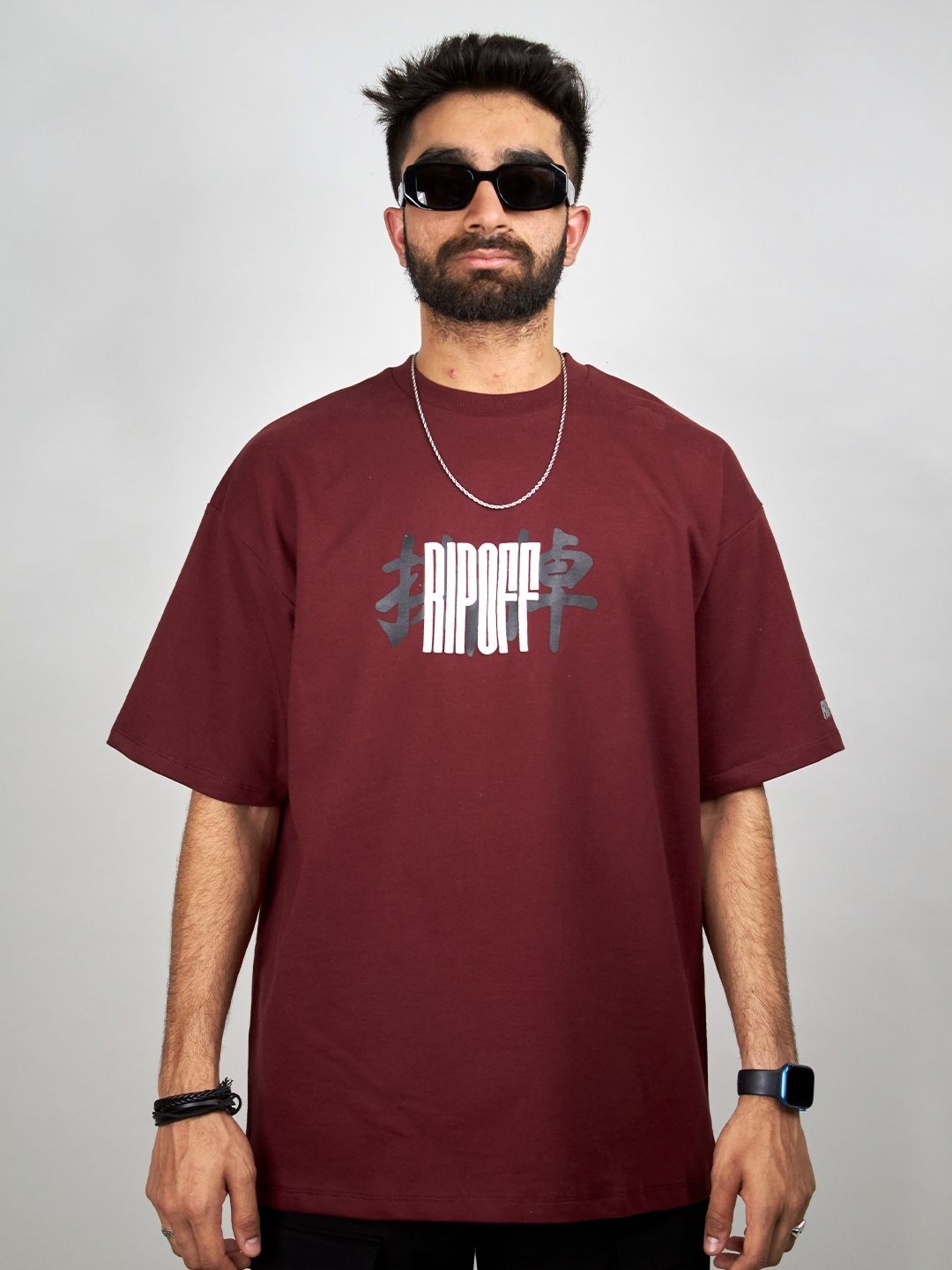 

RIPOFF Unisex Typography Printed Pockets T-shirt, Maroon