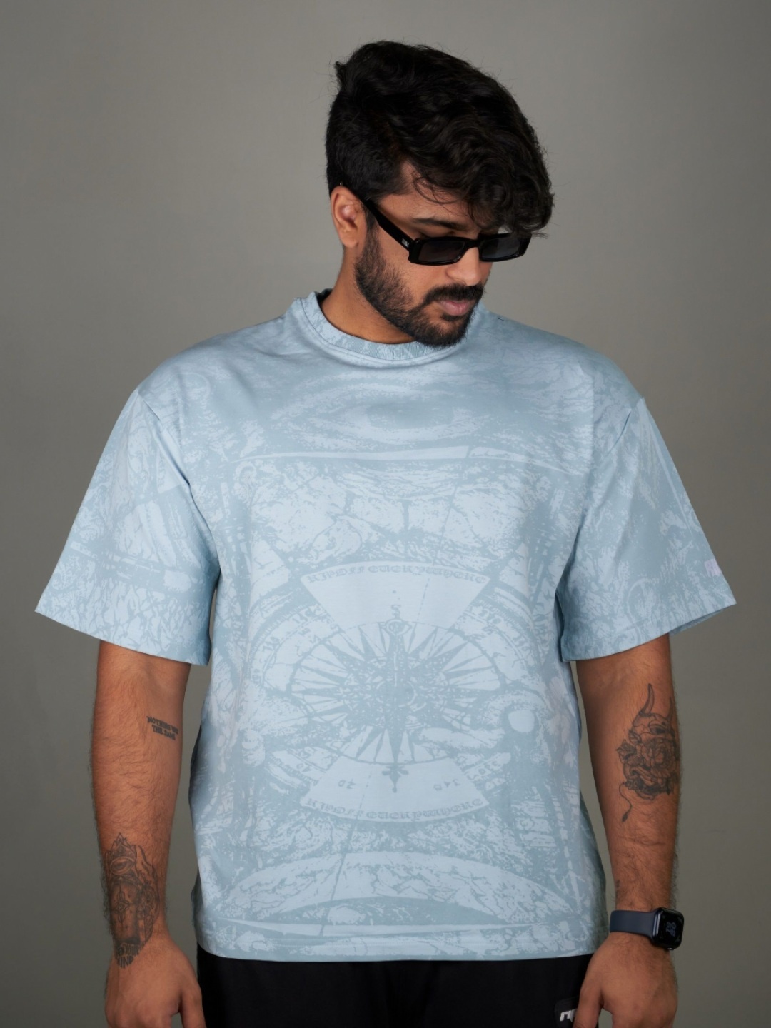 

RIPOFF Unisex Floral Printed Tropical Raw Edge T-shirt, Blue