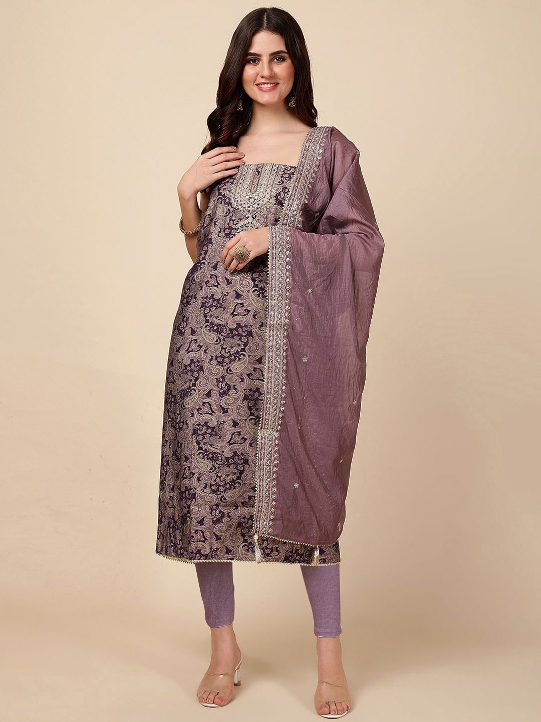 

Meena Bazaar Paisley Printed Unstitched Dress Material, Purple
