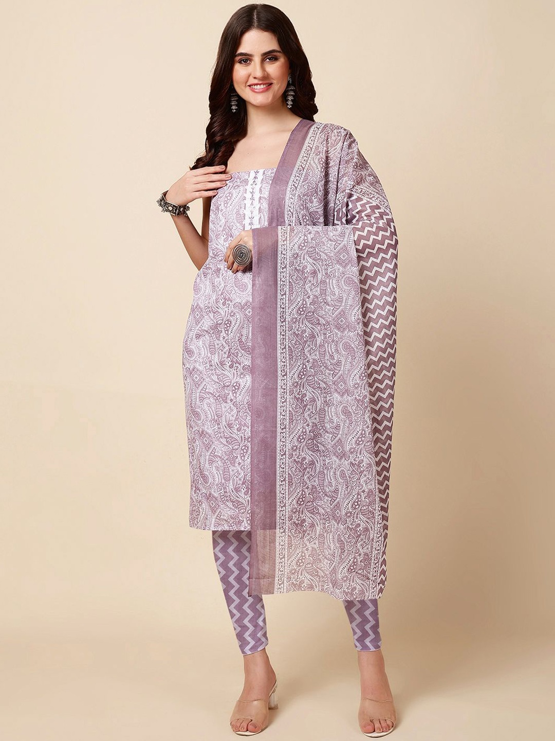 

Meena Bazaar Printed Unstitched Dress Material, Purple