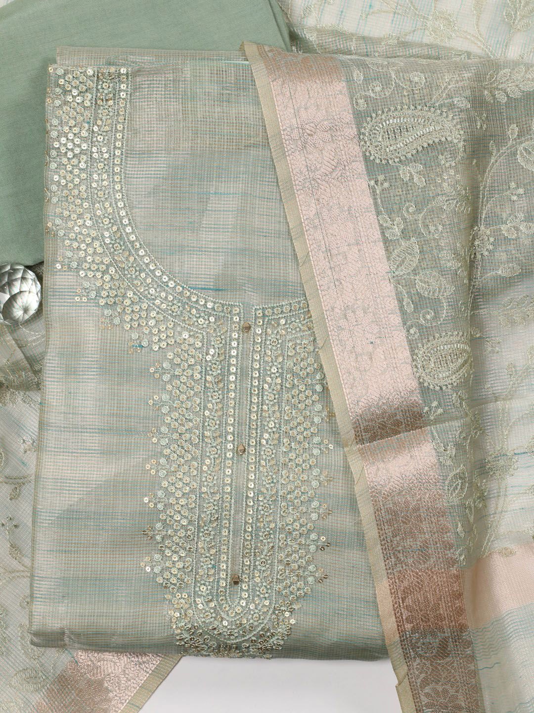 

Meena Bazaar Floral Embroidered Unstitched Dress Material, Green