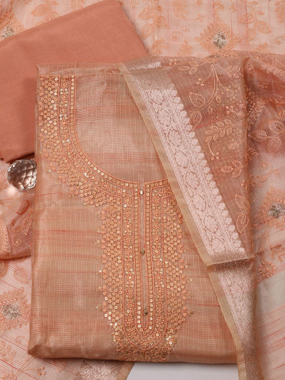 

Meena Bazaar Embroidered Art Silk Unstitched Dress Material, Peach