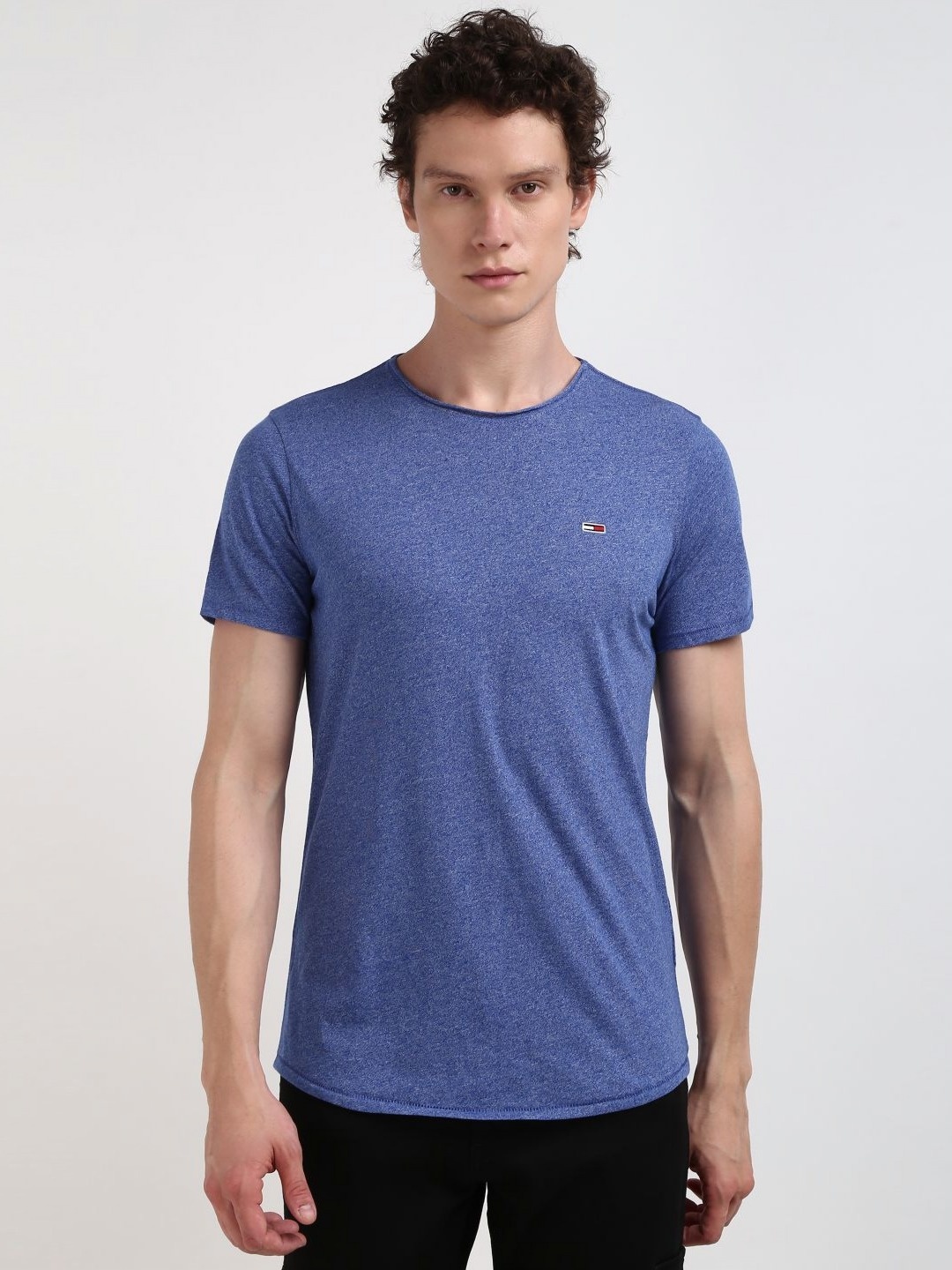 

Tommy Hilfiger Men Solid Round Neck Cotton Slim Fit T-Shirt, Blue