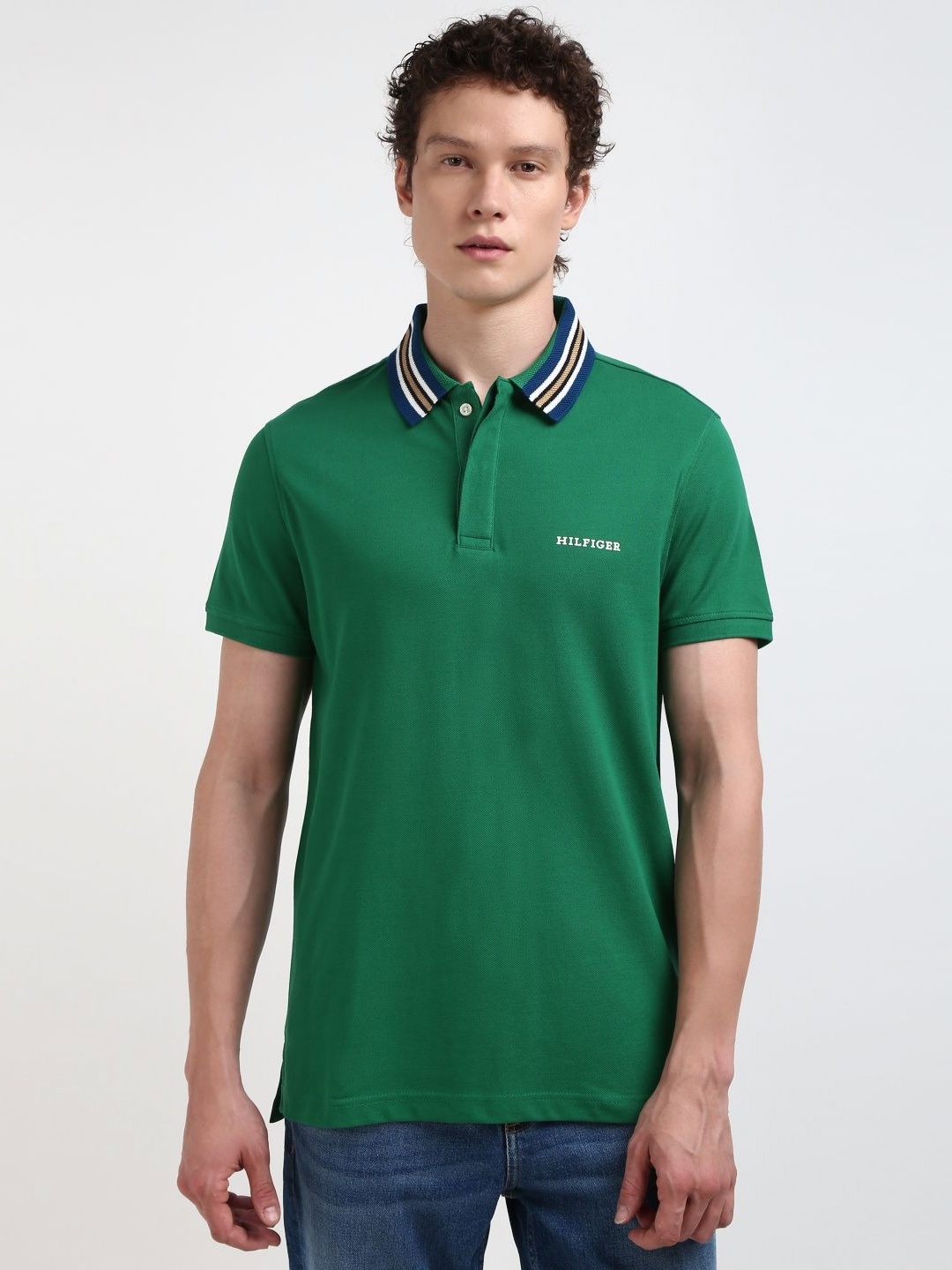 

Tommy Hilfiger Men Solid Polo Collar Organic Cotton T-Shirt, Green