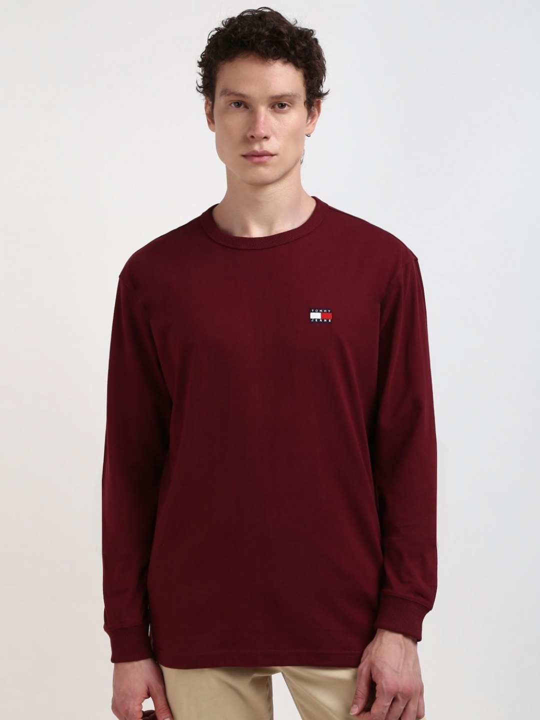 

Tommy Hilfiger Men Solid Round Neck Cotton T-Shirt, Maroon