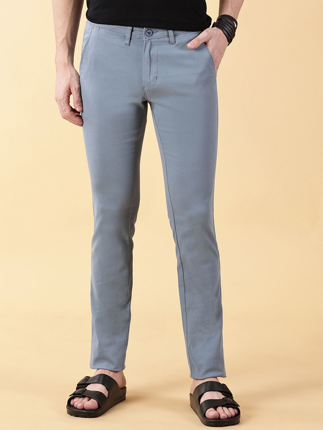 

VALEN CLUB Men Comfort Slim Fit Trousers, Blue