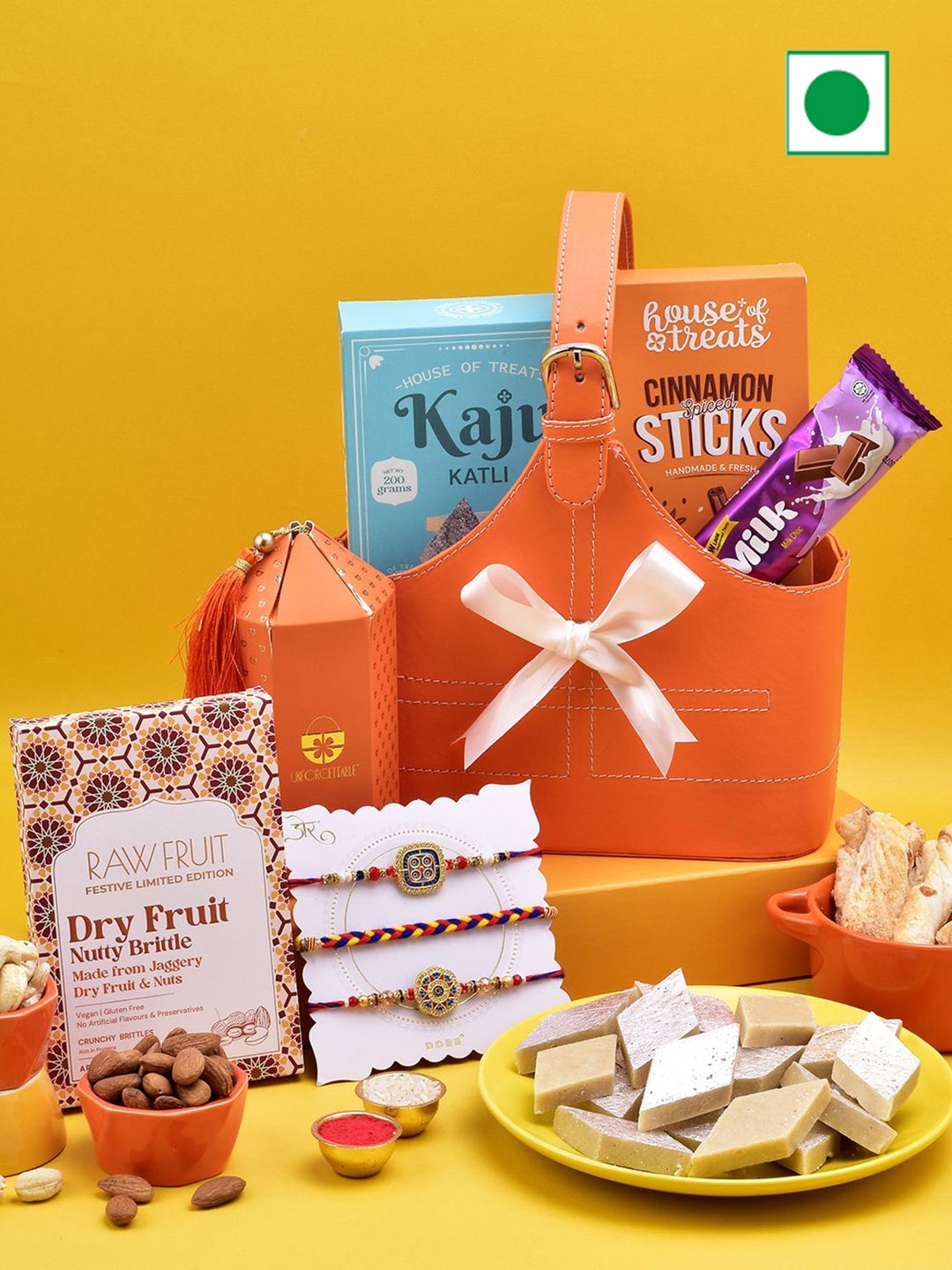 Hyperfoods Set Of 3 Rakhi Gift Set, Orange