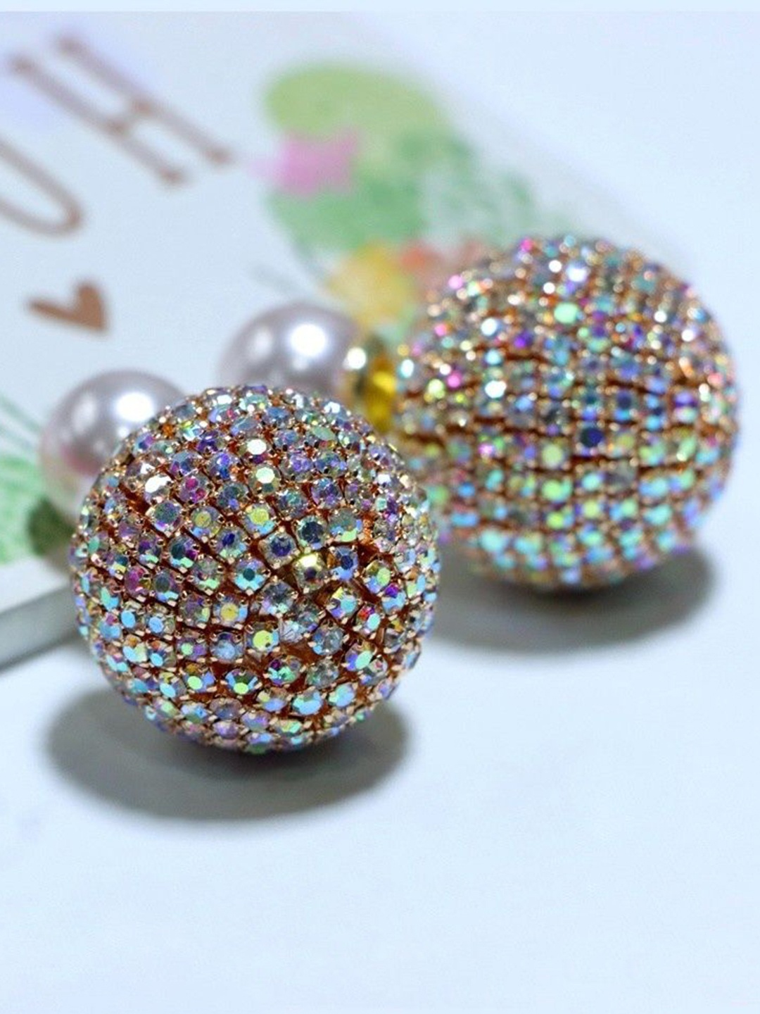 

AMADA JEWELS Zirconia Pearls Circular Drop Earrings, Rose gold